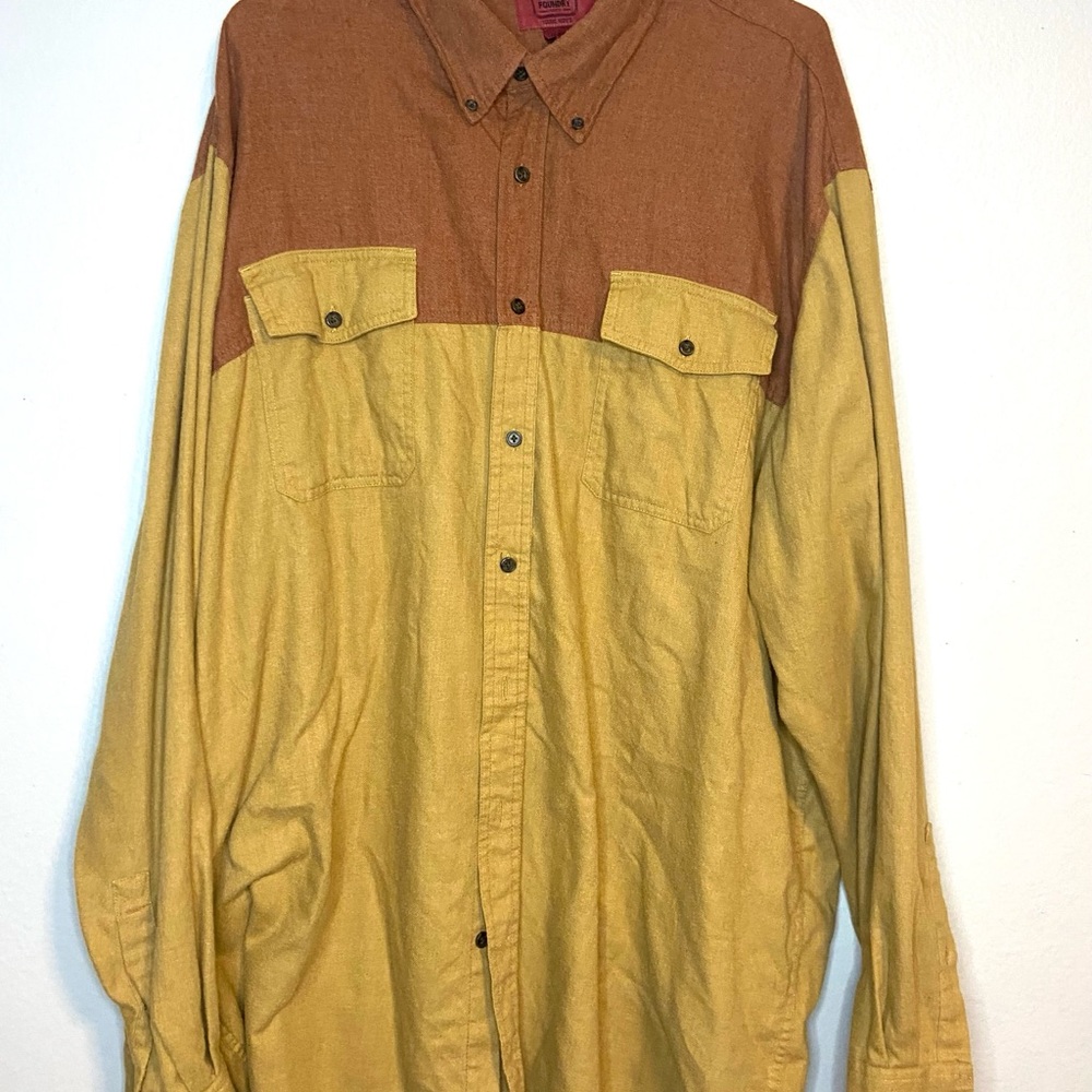 The Foundry Supply Co. Brown and Tan Casual Button Down Shirt